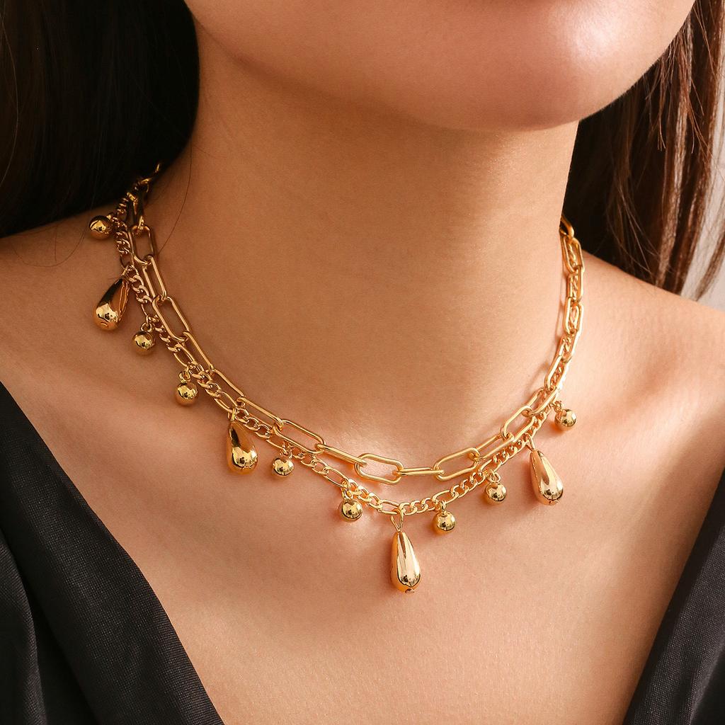 Hip hop water drop shape glossy comma pendant necklace simple metal chain necklace choker