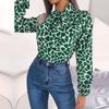 Women's Autumn Winter Temperament Contrast Color Lace Up Lantern Sleeves Chiffon Top Blouses