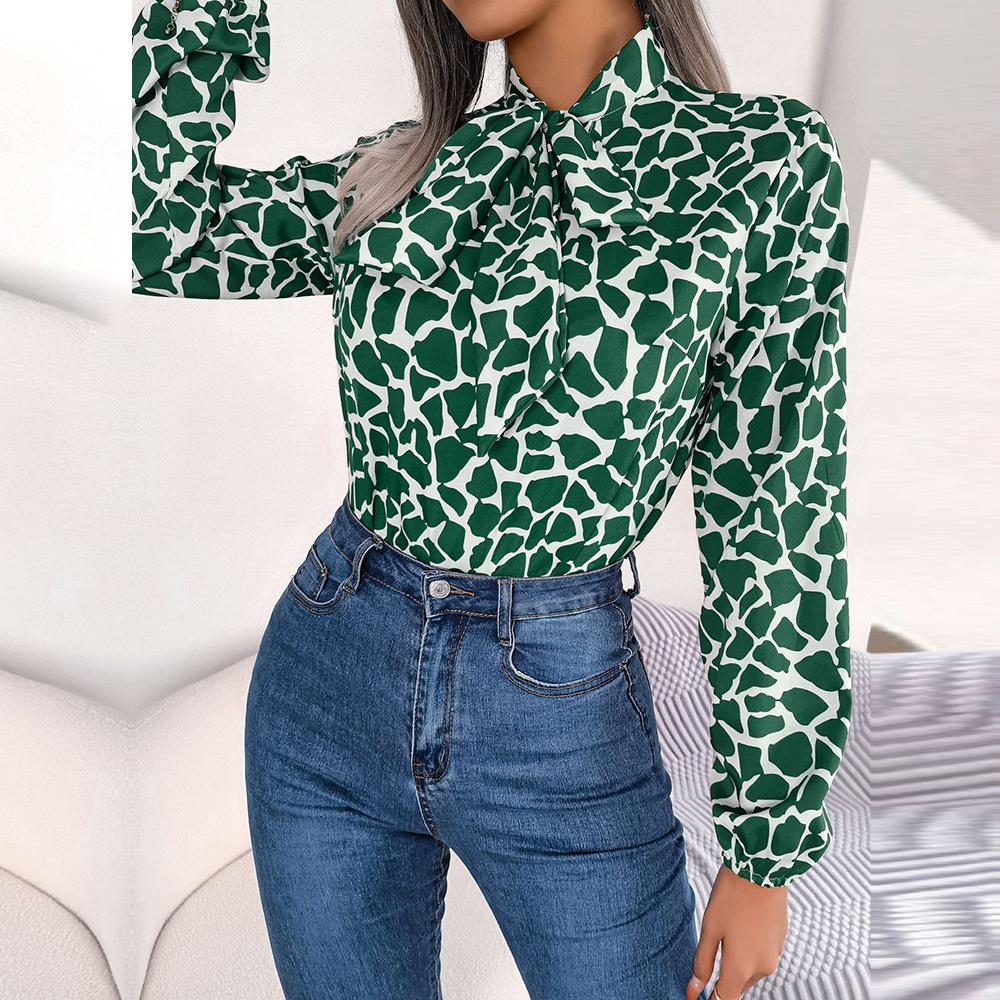 Женские осенне-зимние темпераментные шифоновые блузки контрастного цвета со шнуровкой — фото 11