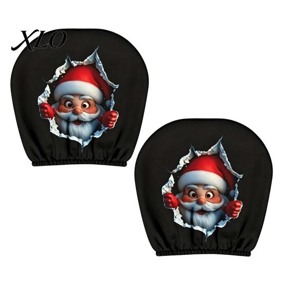 Festive Vehicle Seat Accessories 2Pcs Santa Car Headrest Covers, Christmas Printed Pillow Cases, Universal Fit Travel Decorations for Most Vehicles,