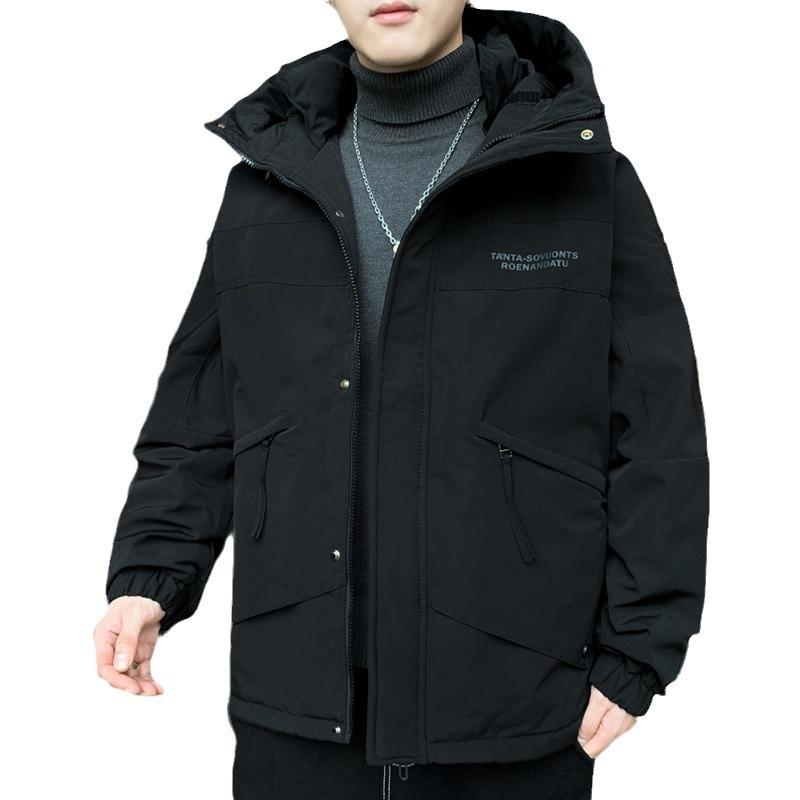 Men's down jacket men's winter thickened warm winter white duck down hooded plus size loose cargo jacket