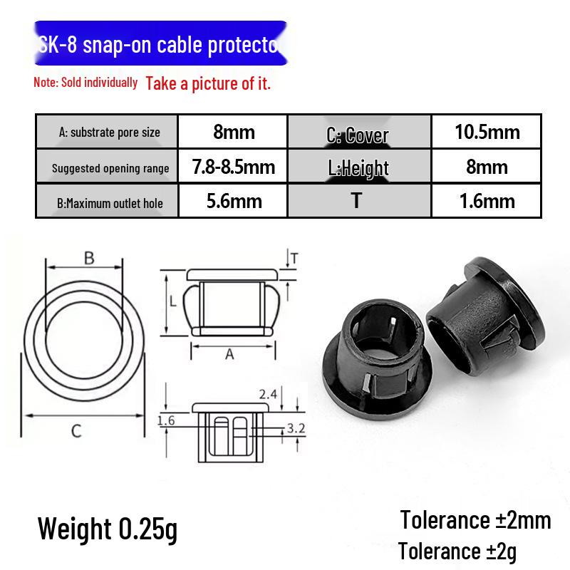 

В наявності Diya Mei SK-SKT Пластикова захисна втулка для дроту із защіпкою з нейлоновим кільцем