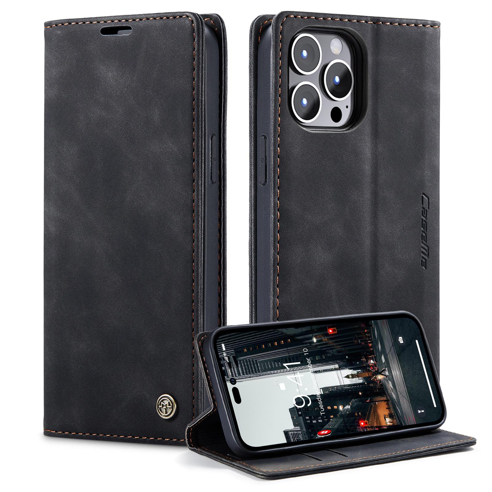 

CaseMe-013 Для iPhone 17 ProMax 16 15 14 13 Pro Max Магнитный кожаный чехол-книжка с кошельком для карт и подставкой For iPhone 13 чёрный