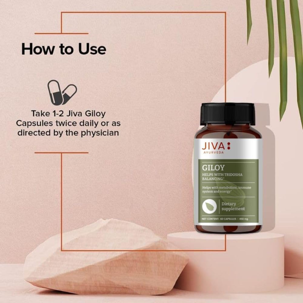 Jiva Giloy Kräuterkapseln 60 Stück | Natürlicher Immunbooster & Anti-Aging-Nahrungsergänzungsmittel für das tägliche Wohlbefinden