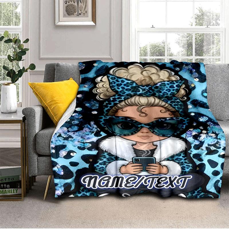 1PC Custom Name Blue Leopard Fashion outdooor Flannel blankets Throw Blanket All-Season Throw Gift Bedspread for Couch, Bed, Camping Holiday Birthday 