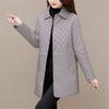 Autumn Winter Women Solid Color Diamond Grid Medium Long Thicken Warm Long Sleeve Cotton Jacket