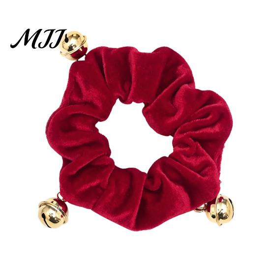 Winter Hair Accessories for Sweaters Christmas Velvet Scrunchies with Bells, Elastic Ties Holiday Party Decorations Women Girls, Retro Ponytail