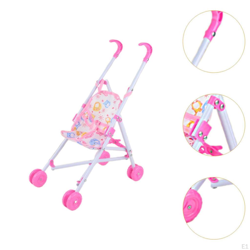 10 Inch Simulation Pushchair Toy Learning Activities Doll Strollers Push Cart for Little Girls