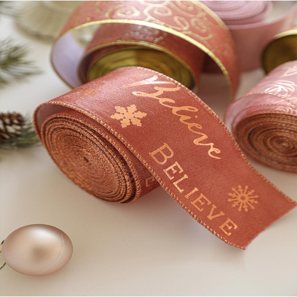 2m Christmas Pink Ribbon Gold Xmas Tree Pattern Navidad Padent for DIY Handmade Bow Natale New Year Gift Packing Craft Supplies