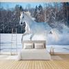 Weißes Pferd auf Schnee laufend Wandbilder Tapete Wohnzimmer TV Schlafzimmer Kunst Wandbild