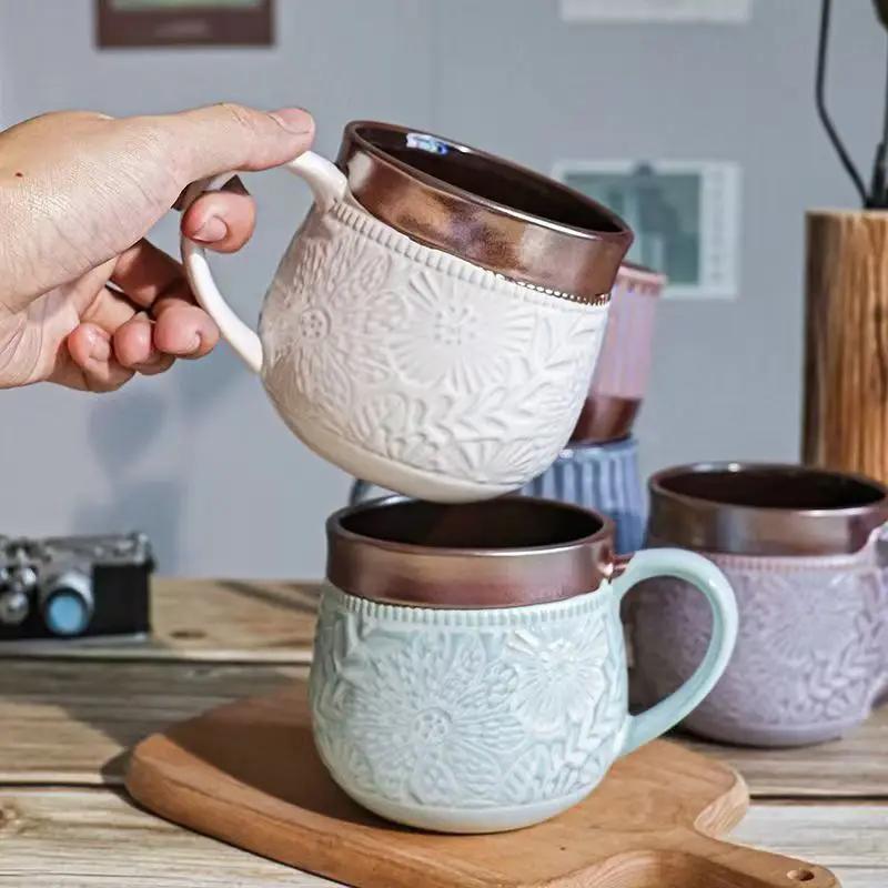 520ml Creative Kiln Change Mug Breakfast Cup Retro Coffee Cups Milk Cup Ceramic Mug Mugs Large-capacity Hand Warmer Drinkware