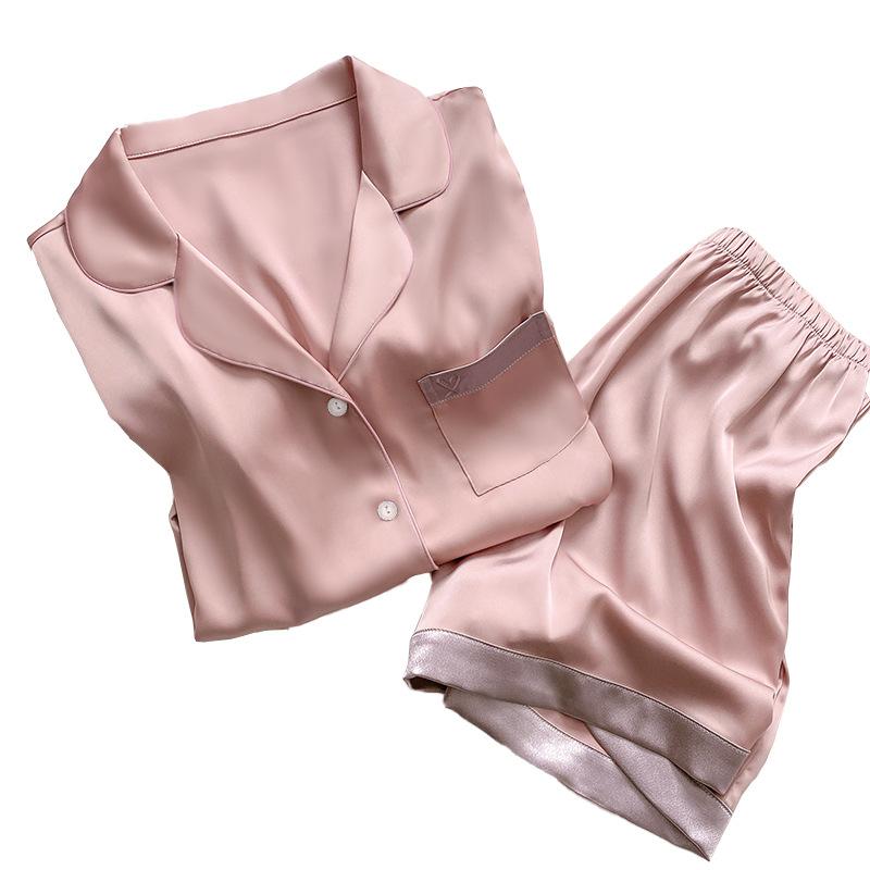 Solid Color Love Embroidery Ice Silk Short-Sleeved Loungewear Girl College Style Fashion Suit