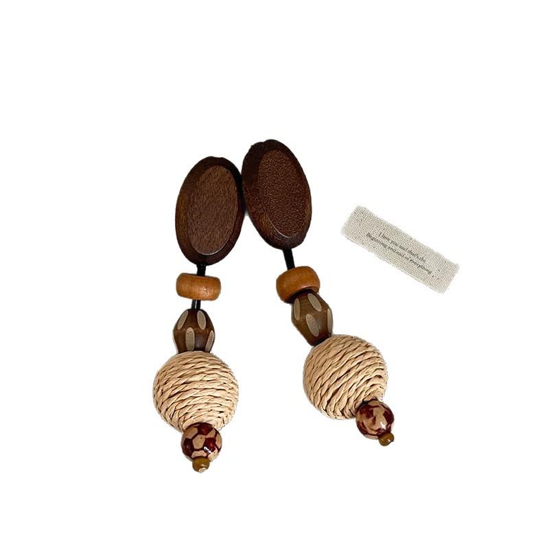 Boho Retro Strohgewebte Holzohrringe - Trendiger, Personalisierter Resort-Style Schmuck für Damen