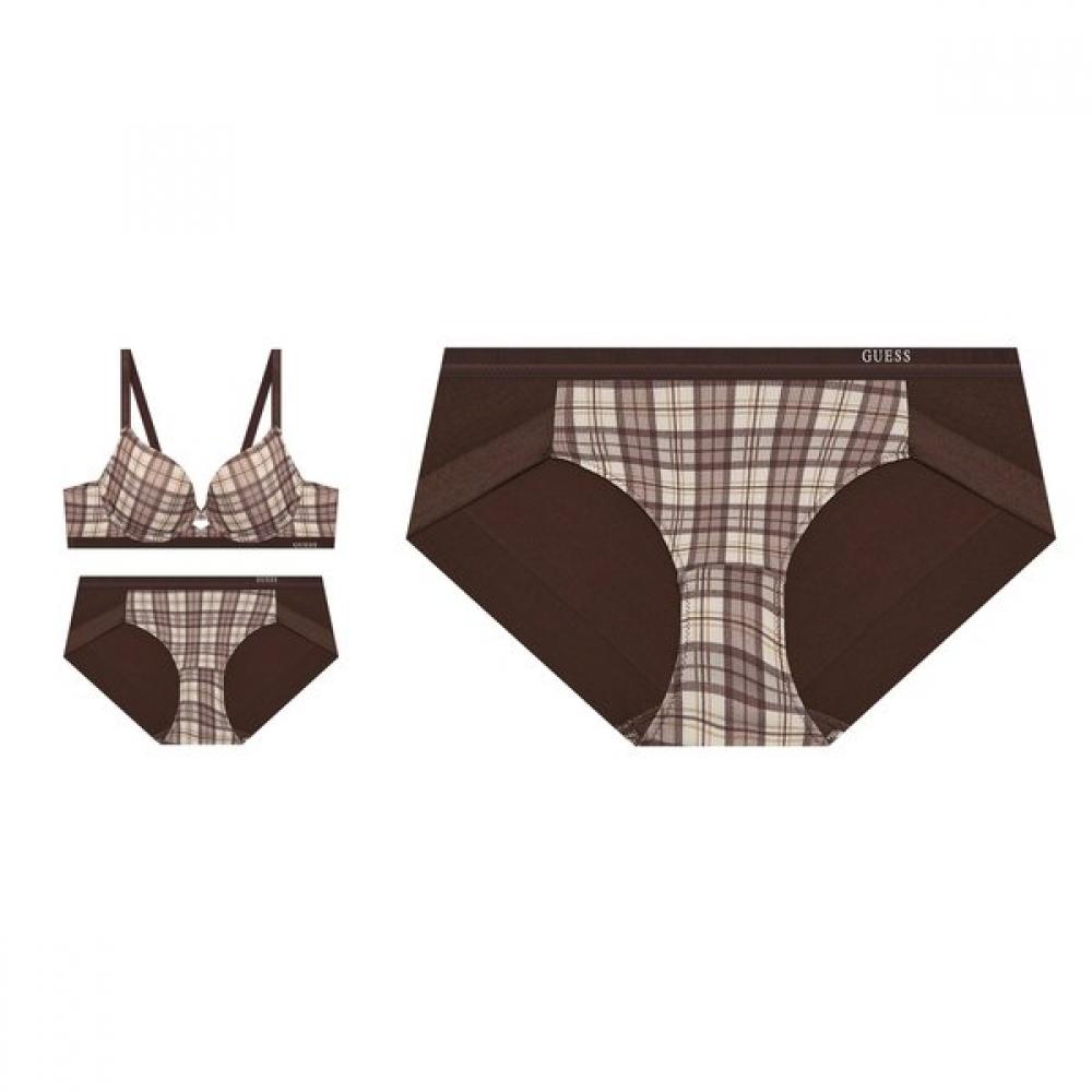 Guess Underwear Check Brown Wire Bra + Panty Set 2pcs  GewBr931 Bp931 Br 75A/90