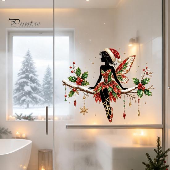 Living Room Glass Decor Christmas Ballet Girl Static Window Clings, Removable Xmas Decals, Winter Indoor Outdoor Art Ballerina Elf Stickers