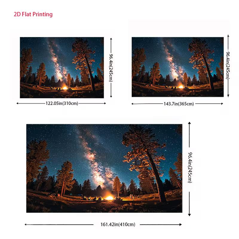 2D Camping Night Tapestry for Cabin Decor, Campfire with Friends Under the Milky Way
