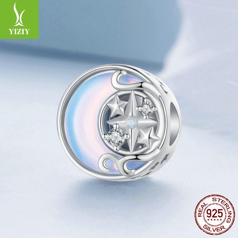 Niche Moon Starburst Diy Bracelet Beaded, Light Luxury High-End S925 Sterling Silver Beads Loose Beads