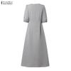 ZANZEA Abito Lungo Casual da Donna Girocollo Manica Corta Tinta Unita