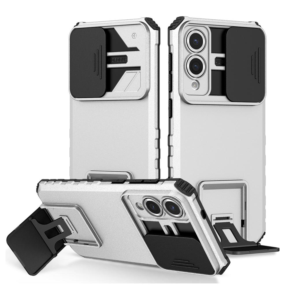KEYSION Shockproof Armor Case for Samsung S25 Edge 5G Slide Camera Lens Protection Live Stand Phone Cover for Galaxy S25 Edge 5G