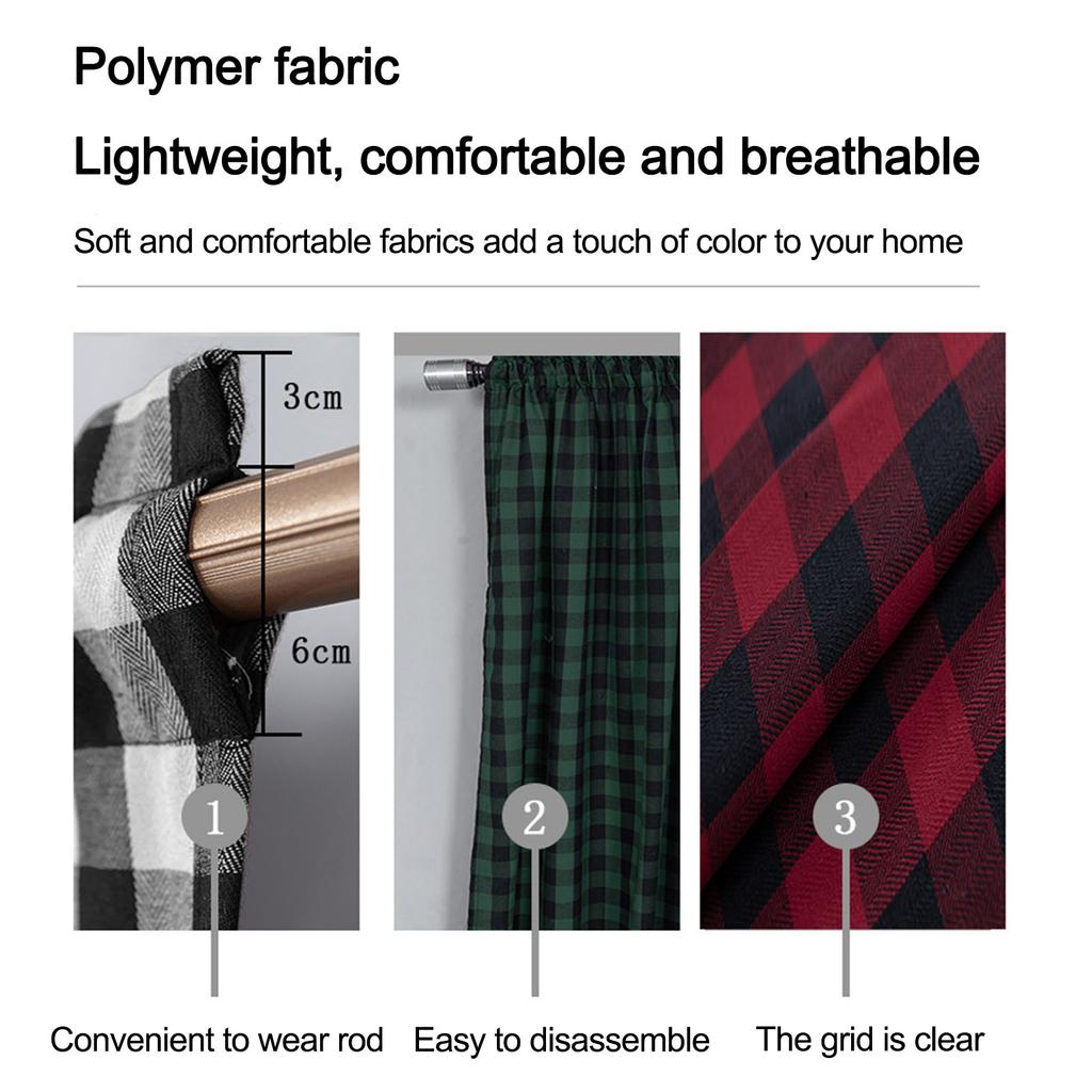 Terylene Yarn Dyed Lattice Kitchen Curtain Fabric Door Curtain Coffee Curtain Modern Simple Rod