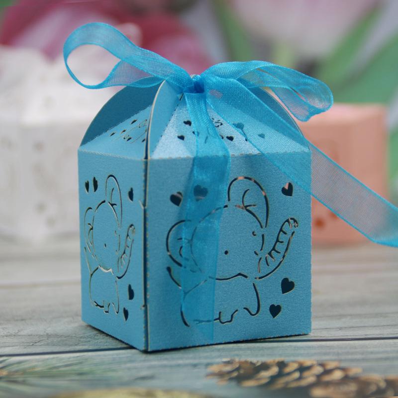 

European Creative Candy Box Hollow Sugar Box Baby Elephant Laser Candy Box Wedding Party Supplies синій