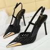 Fashion Luxury Brand High Heels Women Sandals Mesh Embroider Elegant Pointed Ladies Slingback Evening Party Wedding Bridal Dress Shoes