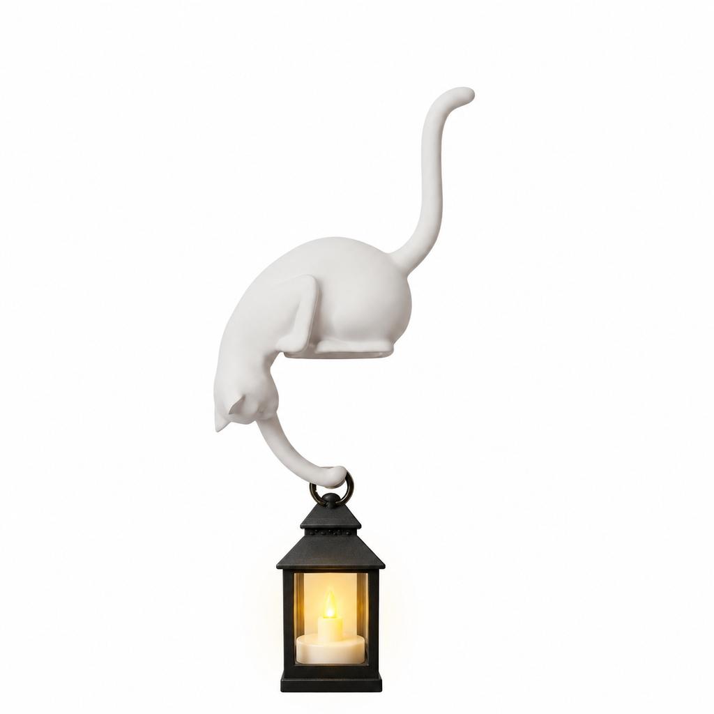 1/1pc Cat Inverted Hooks Multi-Purpose Hanging Storage Hook Cute Wall Key Rack with Lantern Bedroom Desktop Ornament Decor