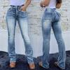 Женские эластичные ретро джинсы с вышивкой, пэчворком и эффектом потертости, расклешенные 2026