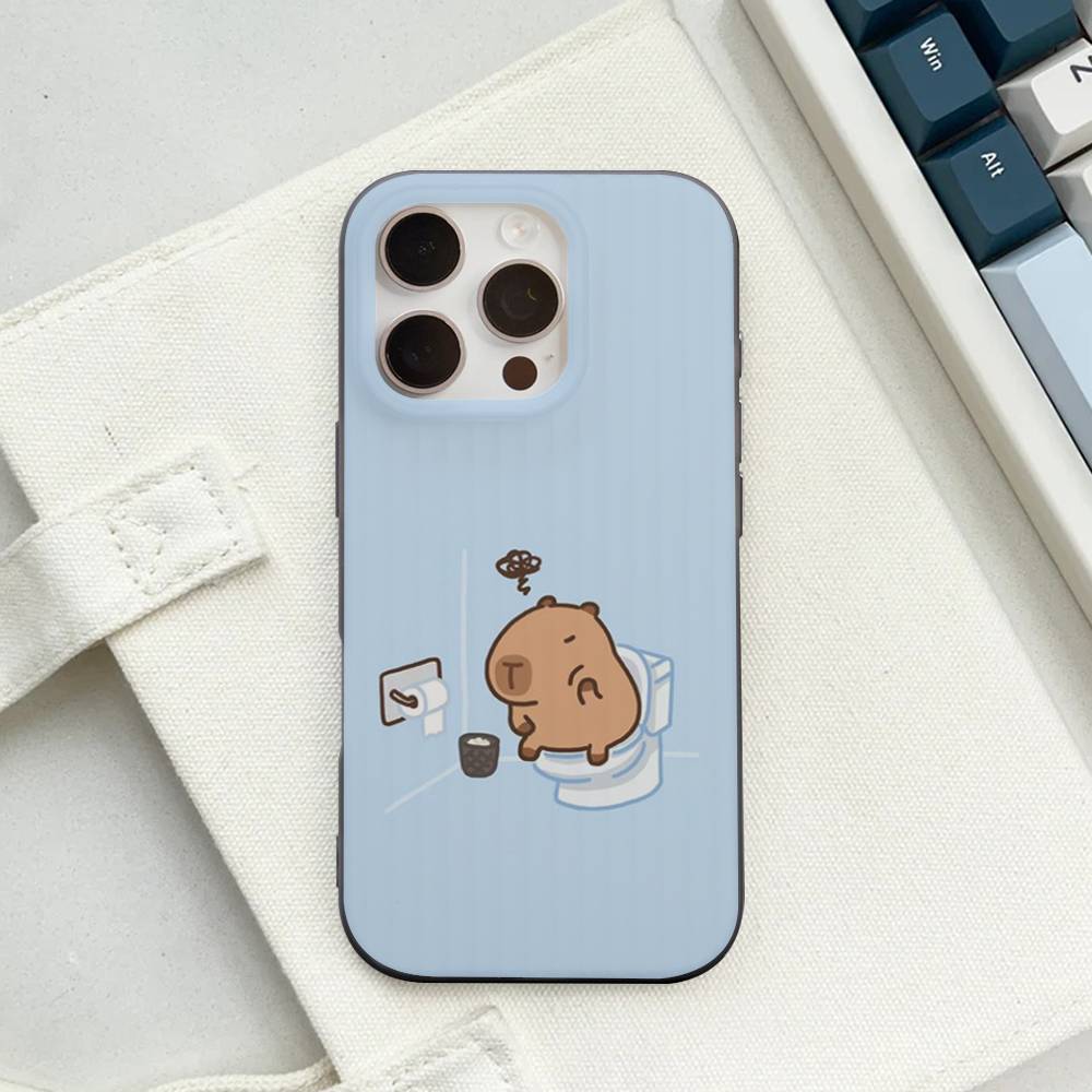 Cute Cartoon Capybara For iPhone 15 16 17 14 13 12 11 Pro Max 16E 16 Plus 17 Air Corrugated Shockproof Phone Cover