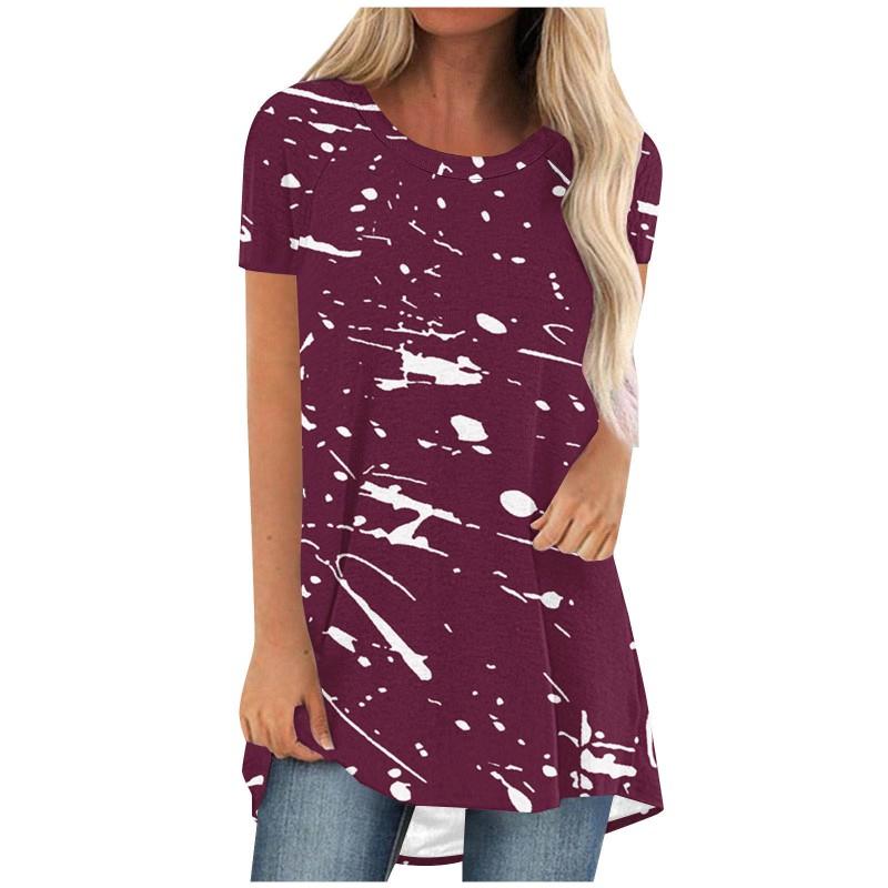 Womens Casual Short Sleeve T-Shirt With Starry Sky Digital Print Loose Fit Long Length Top 2025