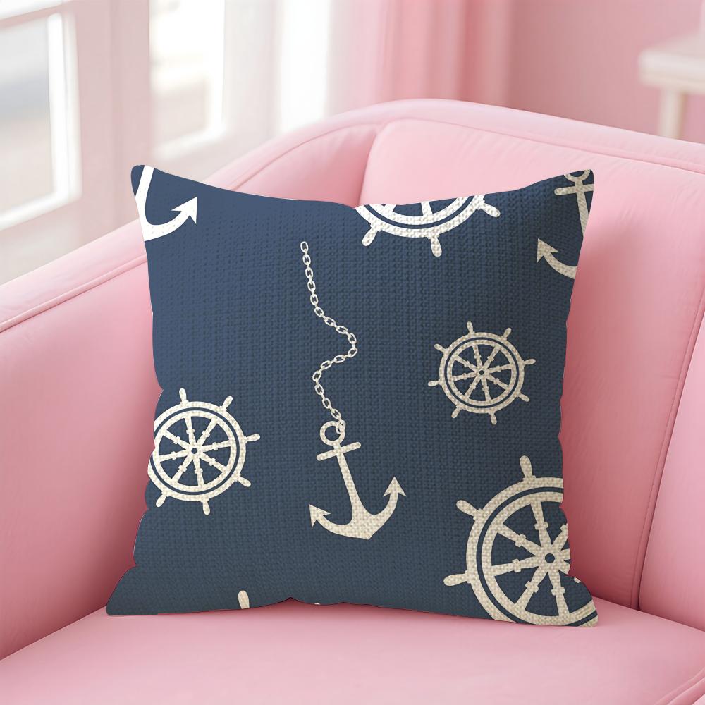 Navy Patterns Luxury Cushion Cover Natural Linen Pillow Case DoubleSided Print Decorative Sofa Pillowcase Home Decor Gift