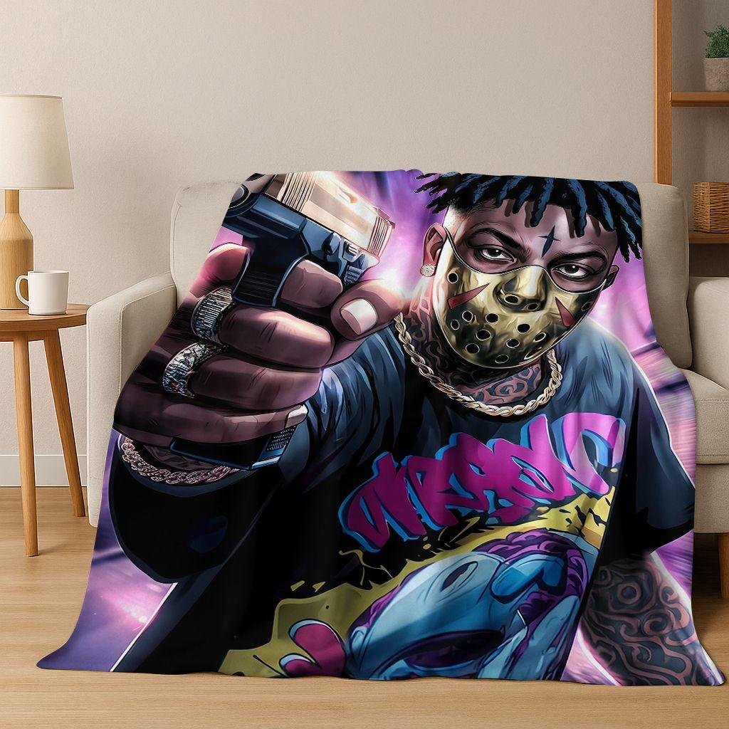 Manta de Franela con 26 Estilos de Artistas de Rap Dibujos Animados Tupac Snoop Dogg Hip Hop, Manta Acogedora Suave para Hogar Dormitorio Cama Cubierta de Sofá