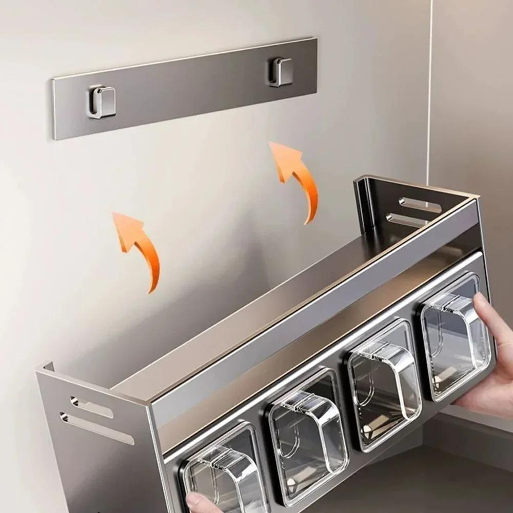 Kitchen Seasoning Shelf Non Perforated Wall Mounted Multifunctional Seasoning Box Household Combination Set Spice Storage Rack