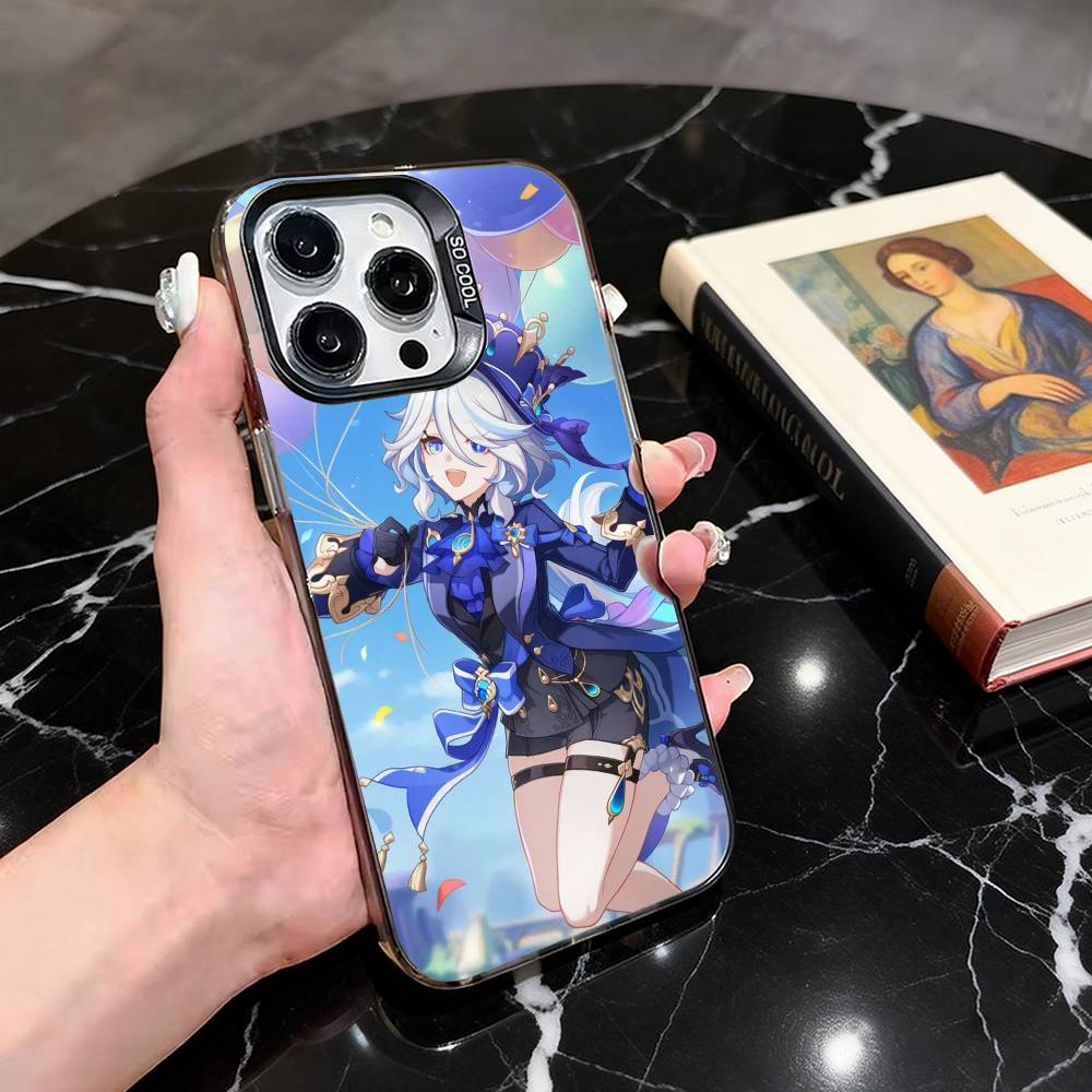 G-Genshin roztomilý F-Furina I-Impact-fgi Pouzdro na telefon Pro iPhone 17,16,15,14,13,12,11 Plus,Pro Max,XS,Barevný stříbrný černý kryt