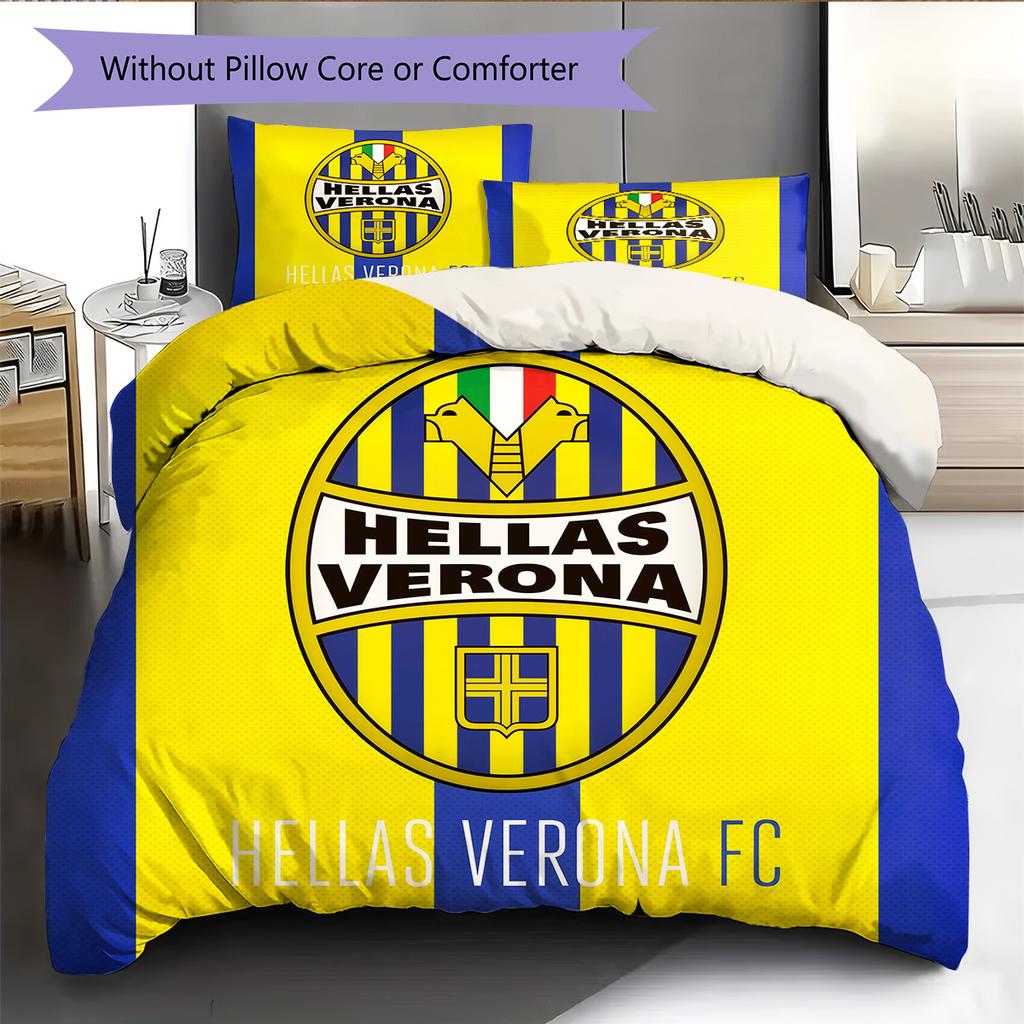 Hellas Verona FC Pattern Bedding Quilt Set Home Decoration Gift (1 * Duvet Cover + 2 * Pillowcase Without Core)