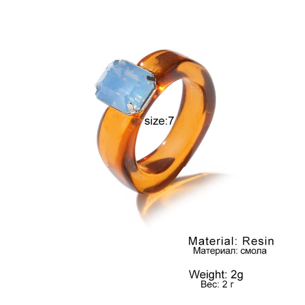 Modische Dopamin-Farbe Transparente Harz-Einfache Kreis-Einlage Imitation Edelstein Quadratische Ringe für Damen Schmuck Accessoires Geschenke