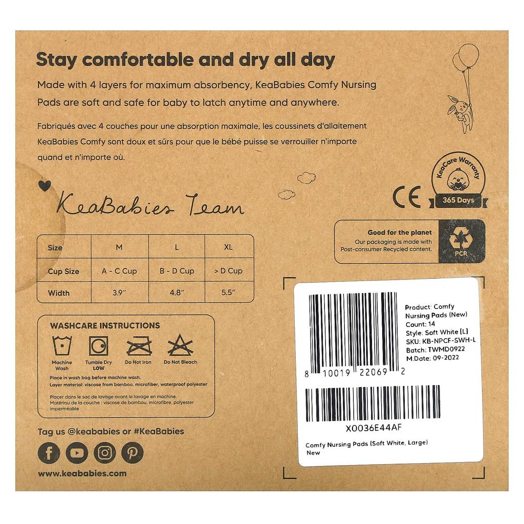 KeaBabies, Comfy Nursing Pads, Large, Soft White, 14 Pack