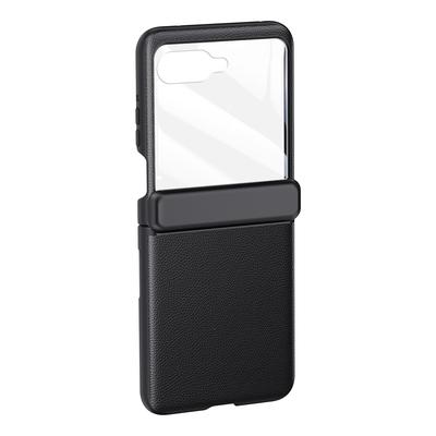 For Motorola Razr 50 5G Case Hinge Protection PU Leather+PC Phone Cover with Rear Small Screen Protector