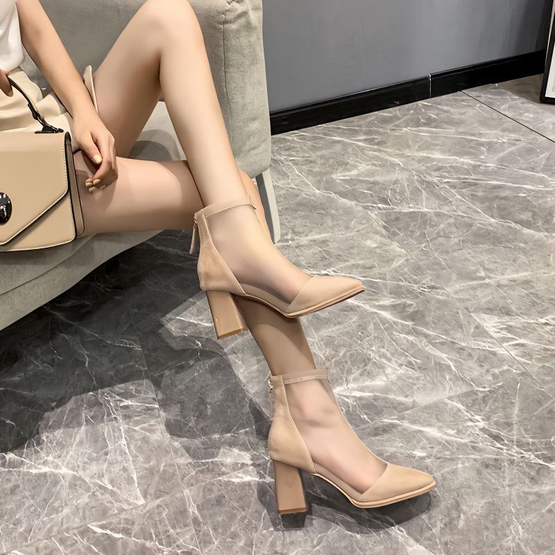 2025 New Women's Shoes Mesh Hollow Martin Boots Summer Thin Breathable French Versatile Thick Heel Cool Boots High Heels