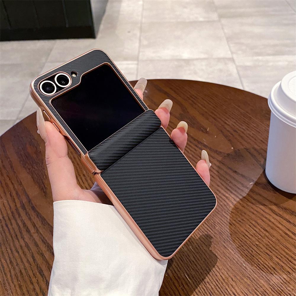 For Samsung Galaxy Z Flip 7 6 5 4 Electroplated Carbon Fiber Texture Matte Shockproof Anti-Drop Folding Hard PC Protective Case