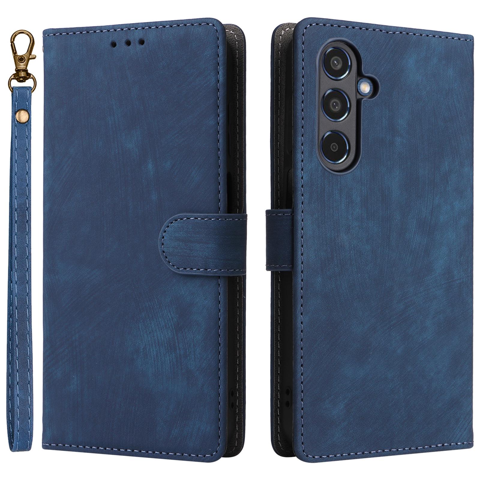 

Чехол для Samsung Galaxy M35 5G с ремешком, кожаный флип-чехол для телефона с RFID-защитой Blue