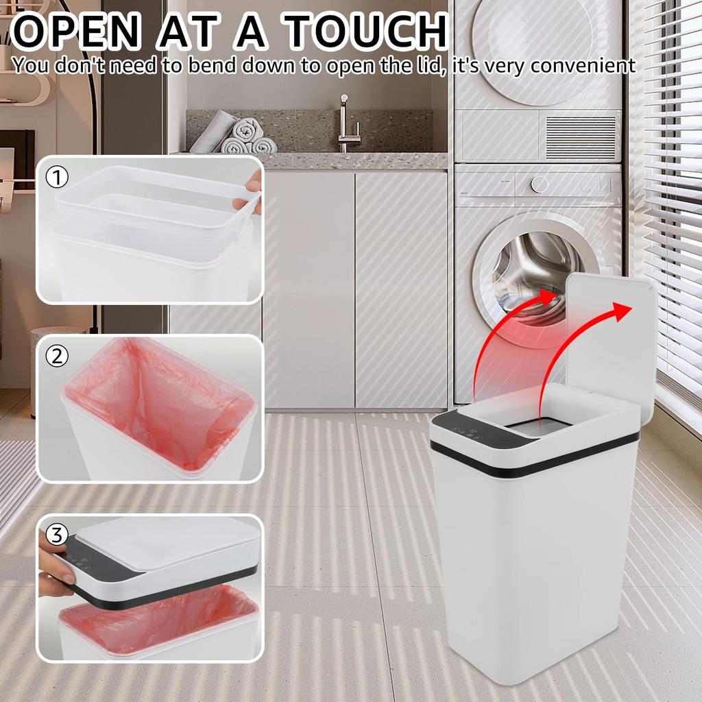 12L Automatic Sensor Trash Can Touchless Infrared Motion Sensor Smart Trash Can for Kitchen Bathroom Waterproof Wastebasket