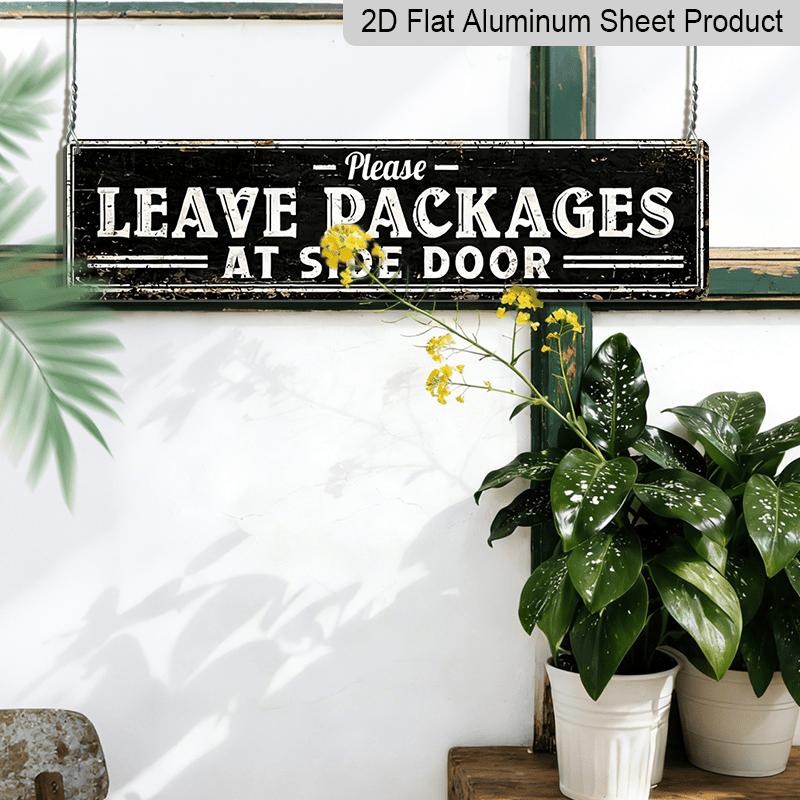 [Vintage Aluminum Sign] 2D Flat Vintage Metallic "Please Leave Packages At The Side Door" Sign - Rustic Wall Decoration, 15.7×3.94inch, Black with