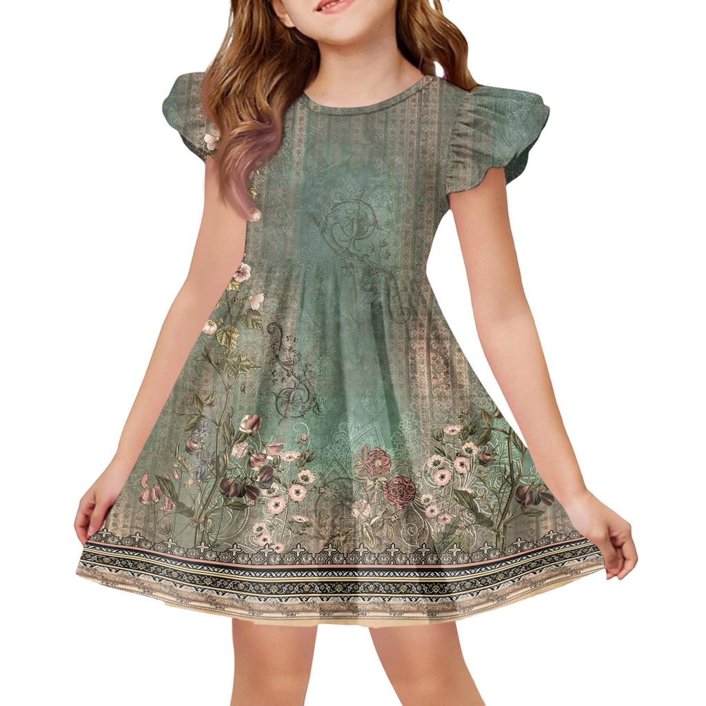 Vestito estivo da principessa per bambina - Vestito a T-shirt a linea ad A Giorno di Pasqua