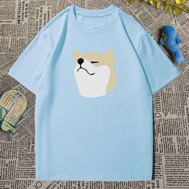 Japanese Trendy Childrens Short Sleeved Cartoon Shiba Inu Printed Pure Cotton Short Sleeved Round Neck Loose Parentchild Top