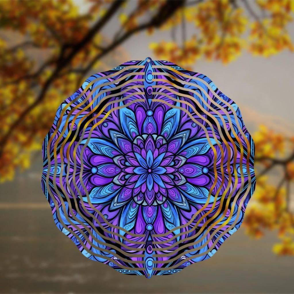 Bohemian Style 10 Inch Metal Wind Spinner Vibrant Mandala Design Garden Decor for Patio Lawn Balcony All Season Outdoor