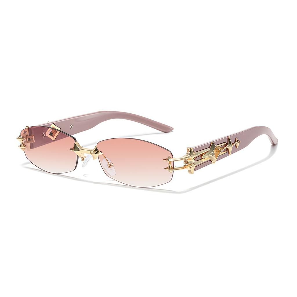 Retro frameless rectangular metal avant-garde fashionable sunglasses pentagram YK technology cool sunglasses