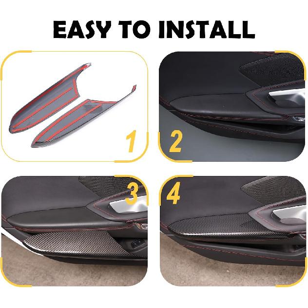 CHEAYAR Interior Door Armrest Panel Trim Cover Compatible with Chevrolet Corvette C8 Stingray 2020-2023, ABS Plastic Inner Side Door Panel Strip