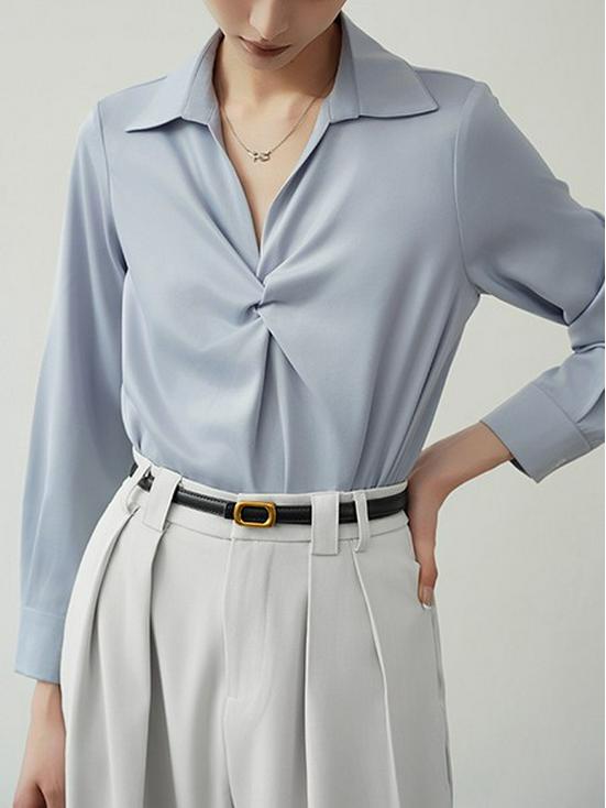 

ACHU Women s Blue Satin V-Neck Shirt - Professional & Stylish Workplace Top Large