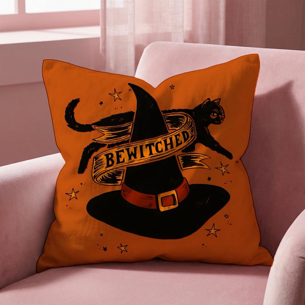 Scary Halloween Bat Pumpkin Cushion Cover Multi-Scene Pillow Cover for Home & Car - Reversible, Soft & Durable for Daily Use